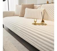Genérico Striped Thickened Faux Rabbit Plush Sofa Cover,Winter Warm Soft Cozy Sectional Couch Cover,Washable Non-Slip Solid Color Furniture Protector Blankets for Bed,Bedroom,Office,Living Room