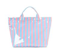Genérico Striped Tote Handbag - Waterproof Glossy Pool Bag for Travel Use | PVC Coated Fabric Large Capacity Carryall with Zipper Closure, Lightweight Shoulder Tote for Summer Beach Gym Shopping Bag