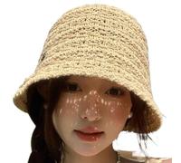 Genérico Strohhut Damen Bucket Hat - Sonnenhut Faltbar | Strandhut Damen Stroh | Handgefertigter Fischerhut aus atmungsaktivem Material, UV-Schutz für Sommer und Frühling, Ideale Kopfbedeckung