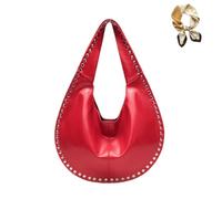 Genérico Studded Hobo Bags for Women,Trendy Glossy Punk Underarm Satchel Handbag,Soft PU Leather Semicircle Shoulder Bag