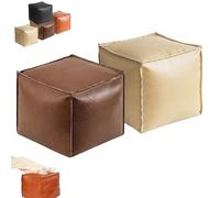 Genérico Stuffable Cushion Bag Leather, Unstuffed Pouf Ottomans, 16 Inch Decorative Footrest Storage Solution for Living Rooms & Bedrooms, Cube-Shaped Floor Cushion (Brown+Beige)