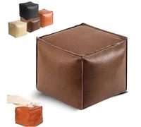 Genérico Stuffable Cushion Bag Leather, Unstuffed Pouf Ottomans, 16 Inch Decorative Footrest Storage Solution for Living Rooms & Bedrooms, Cube-Shaped Floor Cushion (Brown)