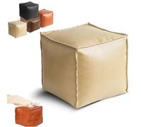 Genérico Stuffable Cushion Bag Leather, Unstuffed Pouf Ottomans, 16 Inch Decorative Footrest Storage Solution for Living Rooms & Bedrooms, Cube-Shaped Floor Cushion (Beige)