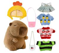 Genérico Stuffed Capybara Plush Toy, Winter Dress-Up Doll with 4 Outfits, Soft Cartoon Animal Plushied Cute 25cm Collectible Figure for Kids, Adults, Gift, Festival Display, Room Decor, Playtime Use
