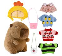 Genérico Stuffed Capybara Plush Toy, Winter Dress-Up Doll with 4 Outfits, Soft Cartoon Animal Plushied Cute 25cm Collectible Figure for Kids, Adults, Gift, Festival Display, Room Decor, Playtime Use