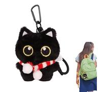 Genérico Stuffed Kitty Pendant - Miniature Animal Trinket for Gifting | Polyester with Metal Lobster Clasp, Dark Feline Mascot, Handbag Decoration Kits for Birthday, School, Purse and Party