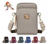 Genérico Stylish 3-Layer Shoulder Crossbody Bag, Small Crossbody Cell Phone Bag for Women, Nylon Waterproof Mini Handbags Wallets (Khaki)