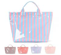 Genérico Stylish Large Striped Glossy Tote Bag, Large Striped Pvc Glossy Tote Bag for Women, Plastic Tote Bags with Handles (D)