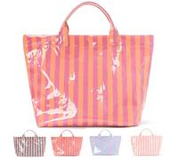 Genérico Stylish Large Striped Glossy Tote Bag, Large Striped Pvc Glossy Tote Bag for Women, Plastic Tote Bags with Handles (C)