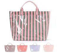 Genérico Stylish Large Striped Glossy Tote Bag, Large Striped Pvc Glossy Tote Bag for Women, Plastic Tote Bags with Handles (A)
