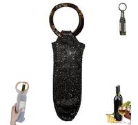 Genérico Stylish Resin Handle Wine Pouch Mesh, Shiny Rhinestones Wine Bag, Pouch Mesh And Embedded Rhinestones Tote Purse Bottle Carrier Bag, For Daily Use Elegant Marble Handle (black)