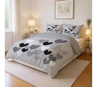 Genérico Suave al Tacto Confort Gris Parure de Lit Conciso Líneas Patrón de Corazón Fácil Cuidado Microfibra para Niños y Adultos Duvet Cover 200 x 200 cm