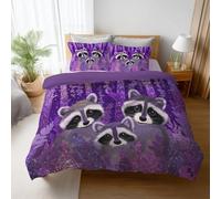 Genérico Suave al Tacto Confort Morado Fantasía Parure de Lit Brillante Lindo Mapache Fácil Cuidado Microfibra para Niños y Adultos Duvet Cover 240 x 220 cm
