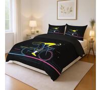 Genérico Suave al Tacto Confort Negro Parure de Lit Minimalista Líneas Bicicleta Lavable a Máquina Microfibra para Niños y Adultos Duvet Cover 260 x 240 cm
