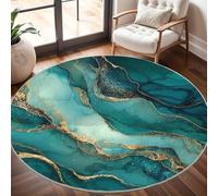 Genérico Suave Alfombra Redonda de Pelo Corto 180 cm Fiámetro PatróN de áGata Dorada - TPR Antideslizante Lavable a Máquina Alfombra Redonda Verde Oscuro para Salón, Dormitorio e Infantil