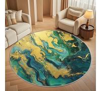 Genérico Suave Alfombra Redonda de Pelo Corto 80 cm Fiámetro Arte de MáRmol Dorado - TPR Antideslizante Lavable a Máquina Alfombra Redonda Verde Esmeralda para Salón, Dormitorio e Infantil
