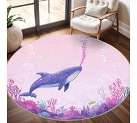 Genérico Suave Alfombra Redonda de Pelo Corto 80 cm Fiámetro Mundo Submarino de EnsueñO - TPR Antideslizante Lavable a Máquina Alfombra Redonda PúRpura para Salón, Dormitorio e Infantil