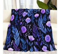 Genérico Suave Manta de Lana para Cama Sofá 180 x 200 cm Plantas Flores Silvestres Hojas Y Enredaderas Sherpa Manta, para Otoño e Invierno - Negro Franela Frazada Todas Estaciones Mantas