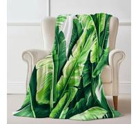 Genérico Suave y Acogedora Manta con Simple Ilustración Hojas De Plátano Impresión, Verde Franela Resistencia al Desgarro Manta para Cama Sofá Sala de Estar Decoración de Habitación - 100 x 130 cm