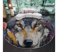 Genérico Suaves Alfombra Redonda 160 x 160 cm - Alfombras Estampado Animal Abstracto Lobo Grafiti, Vistoso Antideslizante Alfombra Decoración para Cocina Sala De Estar Recámara Comedor