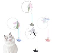 Genérico Suction Cup Cat Toy, 4X Pet Teaser Wand Set, Feather Wand Play Enrichment, Interactive Exercise Game, Stress Reduction Fun for Indoor Cats of All Breeds and Ages, 9.45x13.39 Inches