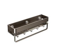 Genérico Suction Cup Shower Shelf - ABS Carbon Steel 40x12x5.5cm | No-Drill Wall Mounted Bathroom Organizer with Hooks | Strong Suction Storage Rack For Shower Kitchen RV Toilet Apartment Home