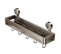 Genérico Suction Cup Shower Shelf, Wall-Mounted Bathroom Organizer, 15.75x5.12x4.92 Inches, Towel Holder Rack with Hooks, Strong Adhesive Suction Design, Ideal for Apartment, Home, Decor