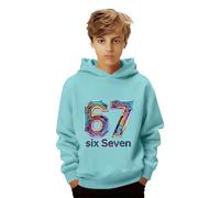 Genérico Sudadera 67 Niño Sudadera Six Seven con Capucha Manga Larga Casual Sudaderas Moda Anime con Estampada de música Sudaderas Cómodo Y2K para Niña de 3 a 14 Años(3#Azul,130)