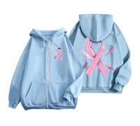 Genérico Sudadera Cinta Rosa Sudaderas Mujers con Capucha Sudaderas Mujers Cremallera Bolsillos Mangas largas Mes de la Prevención y Control del Cáncer de Mama Casual al Aire Libre