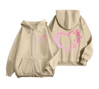 Genérico Sudadera Cinta Rosa Sudaderas Mujers con Capucha Sudaderas Mujers Cremallera Bolsillos Mangas largas Mes de la Prevención y Control del Cáncer de Mama Casual al Aire Libre