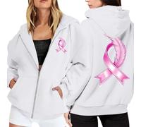 Genérico Sudadera Cinta Rosa Sudaderas Mujers con Capucha Sudaderas Mujers Cremallera Bolsillos Mangas largas Mes de la Prevención y Control del Cáncer de Mama Casual al Aire Libre