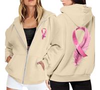 Genérico Sudadera Cinta Rosa Sudaderas Mujers con Capucha Sudaderas Mujers Cremallera Bolsillos Mangas largas Mes de la Prevención y Control del Cáncer de Mama Casual al Aire Libre