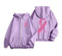 Genérico Sudadera Cinta Rosa Sudaderas Mujers con Capucha Sudaderas Mujers Cremallera Bolsillos Mangas largas Mes de la Prevención y Control del Cáncer de Mama Casual al Aire Libre
