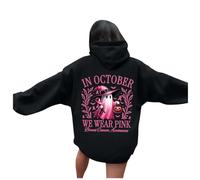 Genérico Sudadera con Capucha con Estampado de concientización sobre el cáncer de Mama de Halloween Stand Alone In October We Wear Witch para Mujer Sudaderas Gordas Mujer (Black, M)