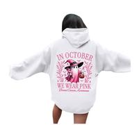 Genérico Sudadera con Capucha con Estampado de concientización sobre el cáncer de Mama de Halloween Stand Alone In October We Wear Witch para Mujer Sudaderas Gordas Mujer (White, M)