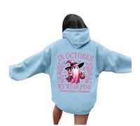 Genérico Sudadera con Capucha con Estampado de concientización sobre el cáncer de Mama de Halloween Stand Alone In October We Wear Witch para Mujer Sudaderas Gordas Mujer (Light Blue, S)