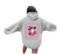 Genérico Sudadera con Capucha con Estampado de concientización sobre el cáncer de Mama de Halloween Stand Alone In October We Wear Witch para Mujer Sudaderas Gordas Mujer (Grey, S)