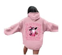 Genérico Sudadera con Capucha con Estampado de concientización sobre el cáncer de Mama de Halloween Stand Alone In October We Wear Witch para Mujer Sudaderas Gordas Mujer (S)