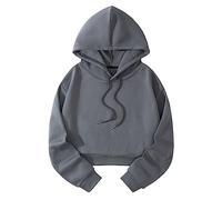 Genérico Sudadera con Capucha Mujer - Mujeres Casual SóLido con Capucha Sudadera Suelta Correa Dividida Manga Larga Crop Top