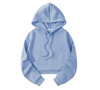 Genérico Sudadera con Capucha Mujer - Mujeres Casual SóLido con Capucha Sudadera Suelta Correa Dividida Manga Larga Crop Top