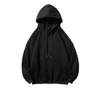 Generico - Sudadera con capucha para hombre casual oversize cómoda con bolsillos ligera de un solo color suave mangas largas Y2k sudadera de calle firmada deportiva sudadera deportiva, Negro , XXXXXL