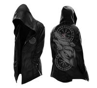 Generico Sudadera con capucha para hombre vikinga de longitud media Cárdigan acanalado con mitología nórdica disfraz de cosplay medieval capa vampiro steampunk chaqueta deportiva cómoda para fiestas
