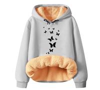 Generico Sudadera con capucha para mujer de gran tamaño con forro polar pesado Sweatshirt Suéter cómodo Jersey grueso de felpa manga larga suéter niña corta Hoodie chaqueta de moda, gris, L