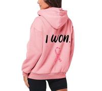 Genérico Sudadera con capucha polar casual para mujer con cordón de sujeción y cremallera para ropa deportiva cómoda ideal para la prevención del cáncer de mama
