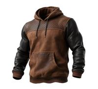 Generico Sudadera con Capucha Retro Medieval Estilo Cowboy Occidental Suéter Oversize Simple de Hombre con Cordón Cálido Cómodo Sudadera de Manga Larga de Cuero para Senderismo Viajes, marrón, L