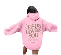 Genérico Sudadera con Capucha Unisex Oversized Cristiana Estampado Doble Cara Jesus Loves You Versículo Bíblico Felpa Suave para Iglesia Ocio Comodidad
