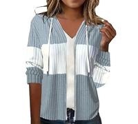 Genérico Sudadera con Capucha Y Cremallera Mujer,Sudadera con Capucha para Mujer DiseñO Acanalado Y Cremallera Bloques CromáTicos OtoñAles Prenda Informal TéRmica Uso Cotidiano VersáTil