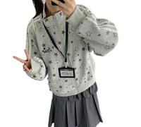 Genérico Sudadera con Cremallera Y Estampado De Estrellas para Mujer Chaqueta Deportiva Al Aire Libre Informal Retro Ajustada Versátil Tendencia Y2K Primavera Y Otoño (Gris,XL)