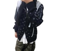 Genérico Sudadera con Cremallera Y Estampado De Estrellas para Mujer Chaqueta Deportiva Al Aire Libre Informal Retro Ajustada Versátil Tendencia Y2K Primavera Y Otoño (Negro,L)