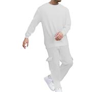 Generico Sudadera con cuello redondo y pantalones de jogging para hombre de algodón Sweatshirt completos otoño de gran tamaño ligero ajuste regular conjunto chándal fitness elegante de casa deportiva
